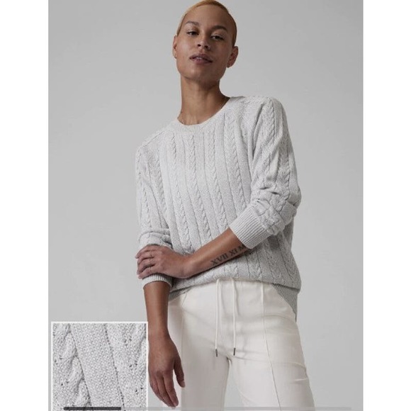 Athleta Crossroads Crewneck Sweater Bright White Metallic Large - Picture 1 of 10